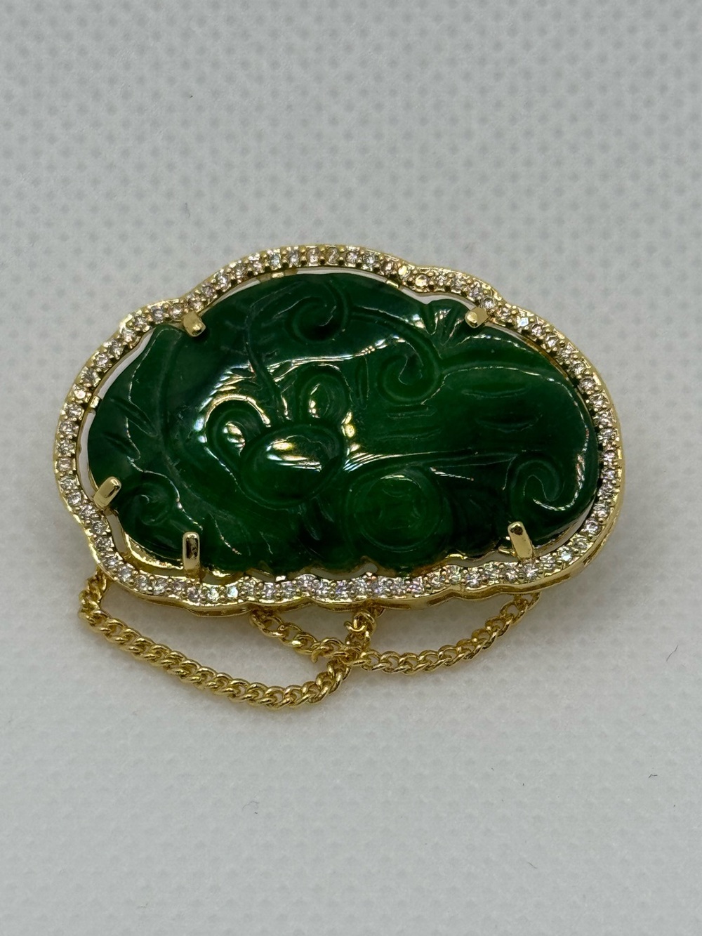 High-Quality Gold-Plated Silver Jade Brooch